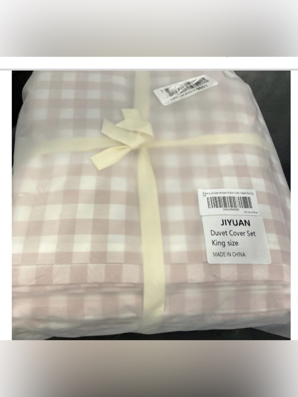 KING Classic Gingham Duvet 3Pc Set - Premium 100% WASHED COTTON - PINK & WHITE - Picture 5 of 9